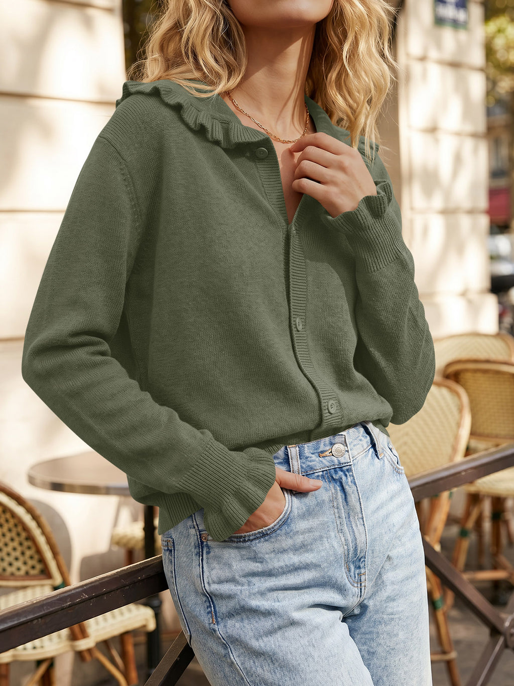 Saodimallsu Womens Ruffle Knit Cardigan