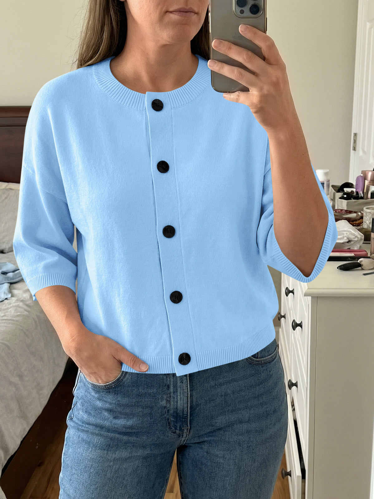 Saodimallsu Womens Short Sleeve Button Down Cardigan