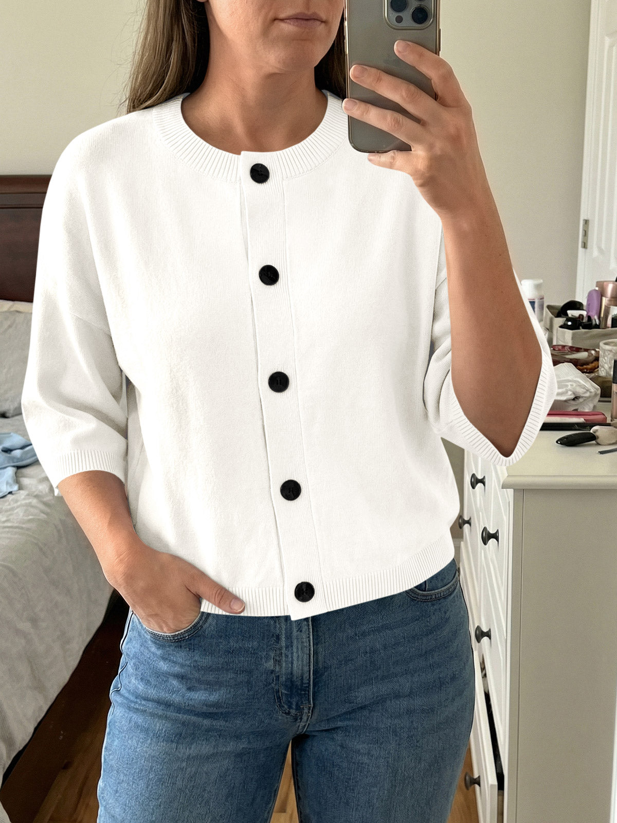 Saodimallsu Womens Short Sleeve Button Down Cardigan