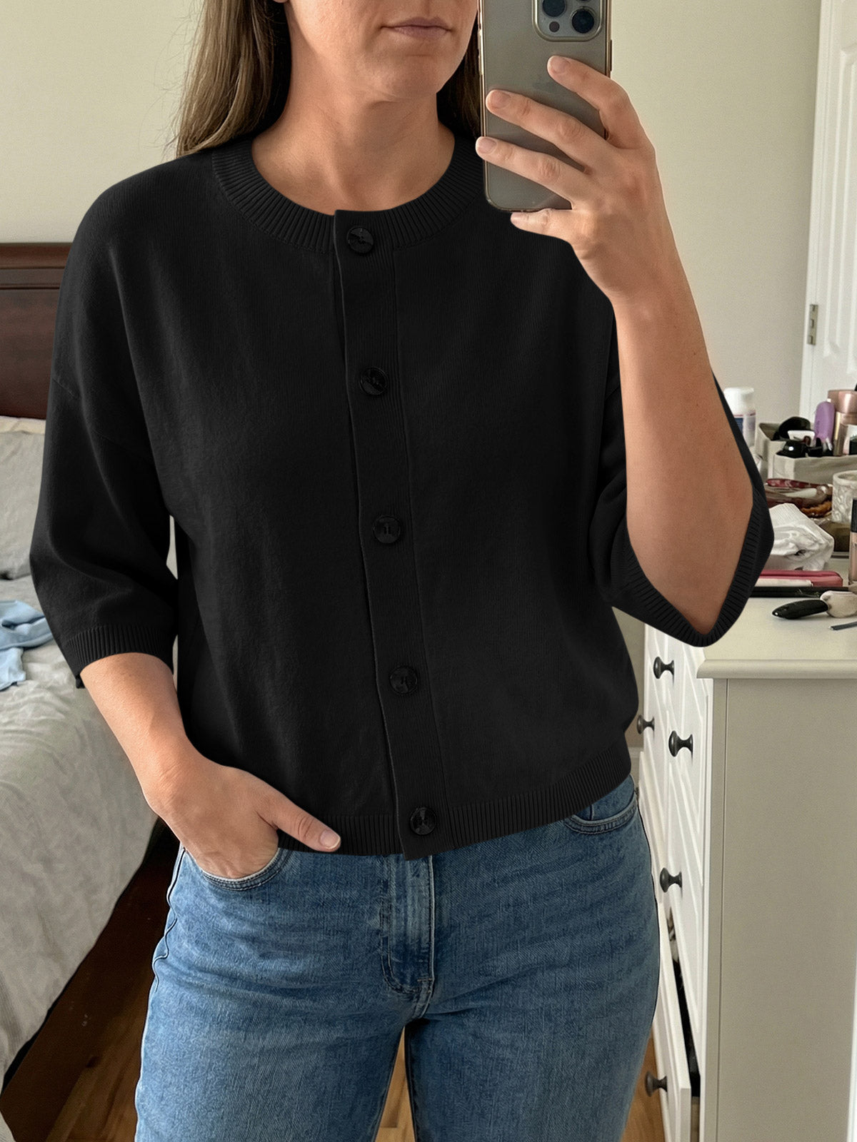 Saodimallsu Womens Short Sleeve Button Down Cardigan