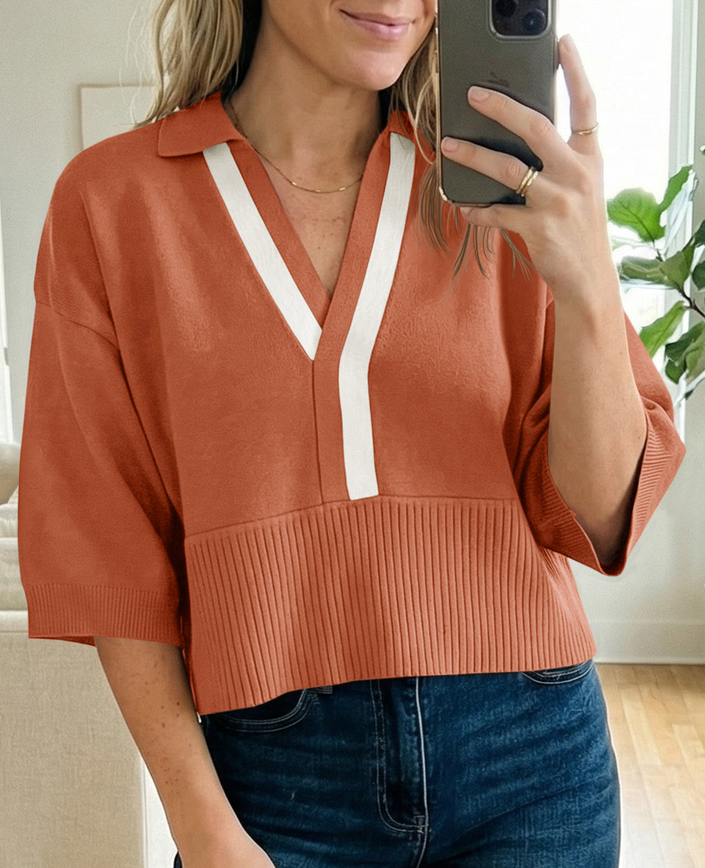 Saodimallsu Womens Color Block V Neck Sweater