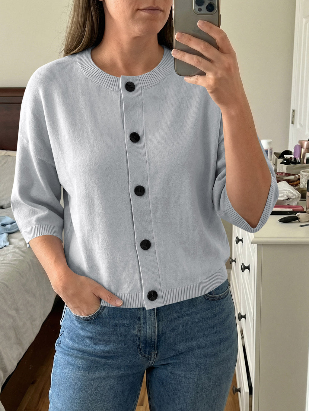 Saodimallsu Womens Short Sleeve Button Down Cardigan