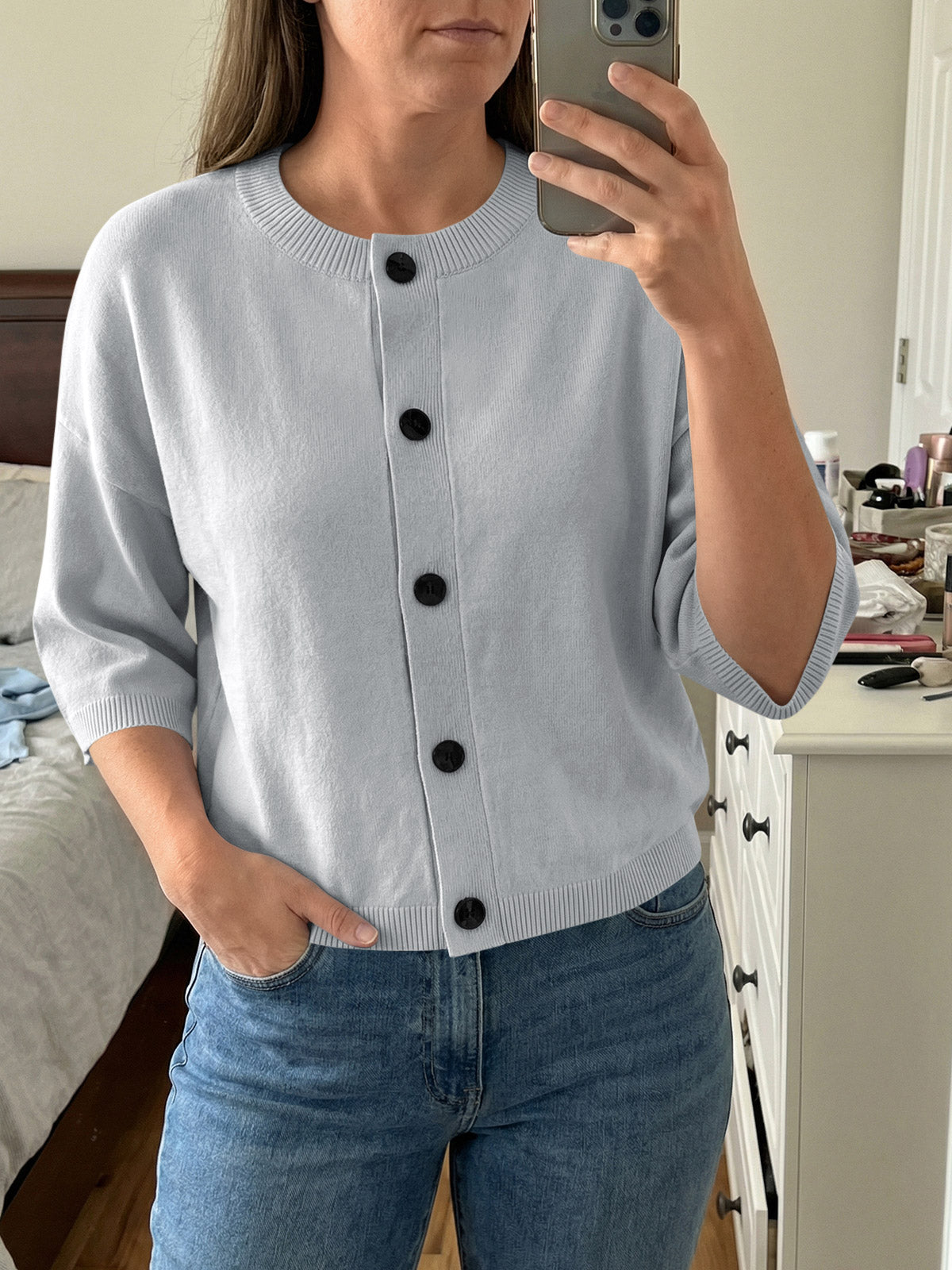Saodimallsu Womens Short Sleeve Button Down Cardigan