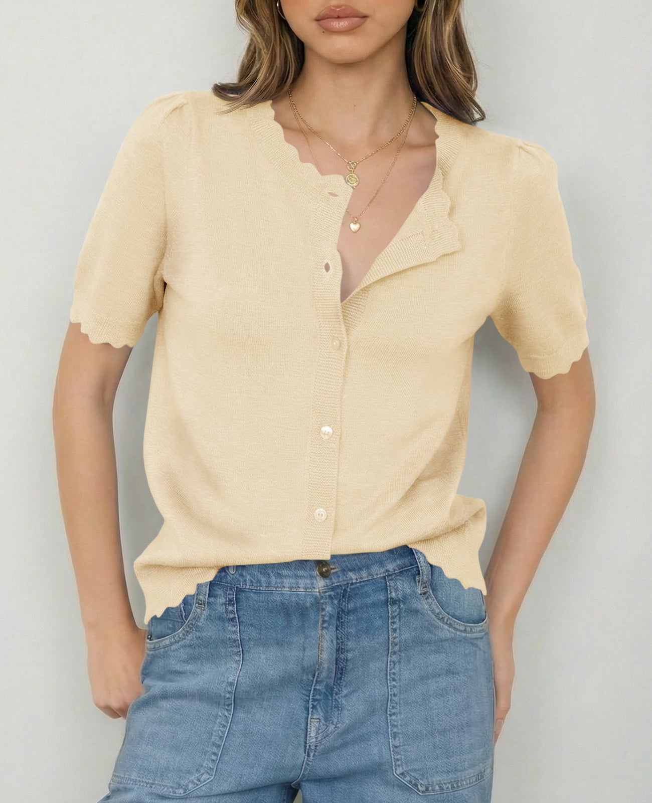 Saodimallsu Womens Puff Short Sleeve Cardigans