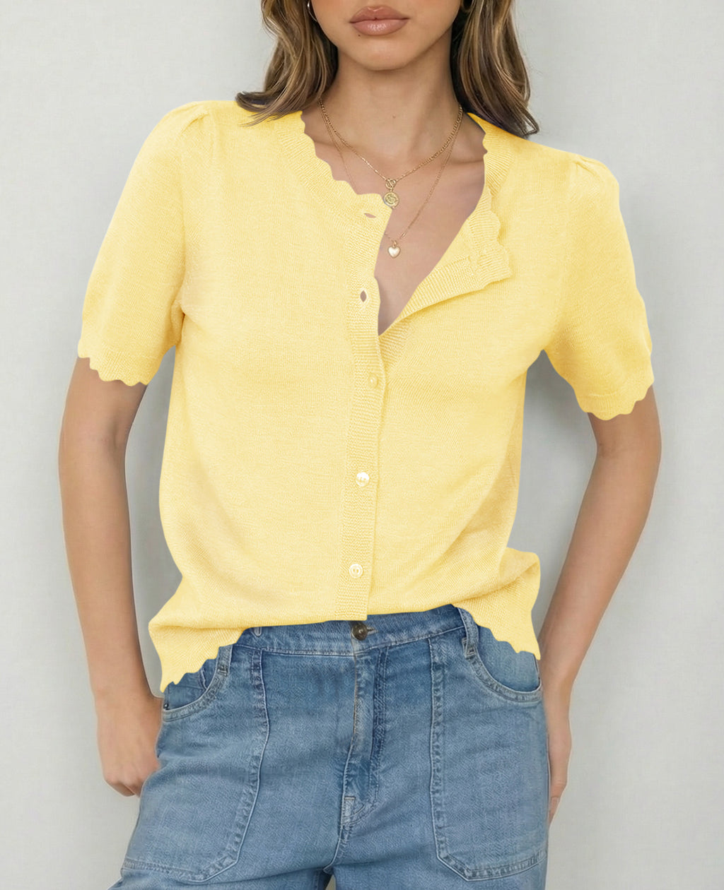 Saodimallsu Womens Puff Short Sleeve Cardigans