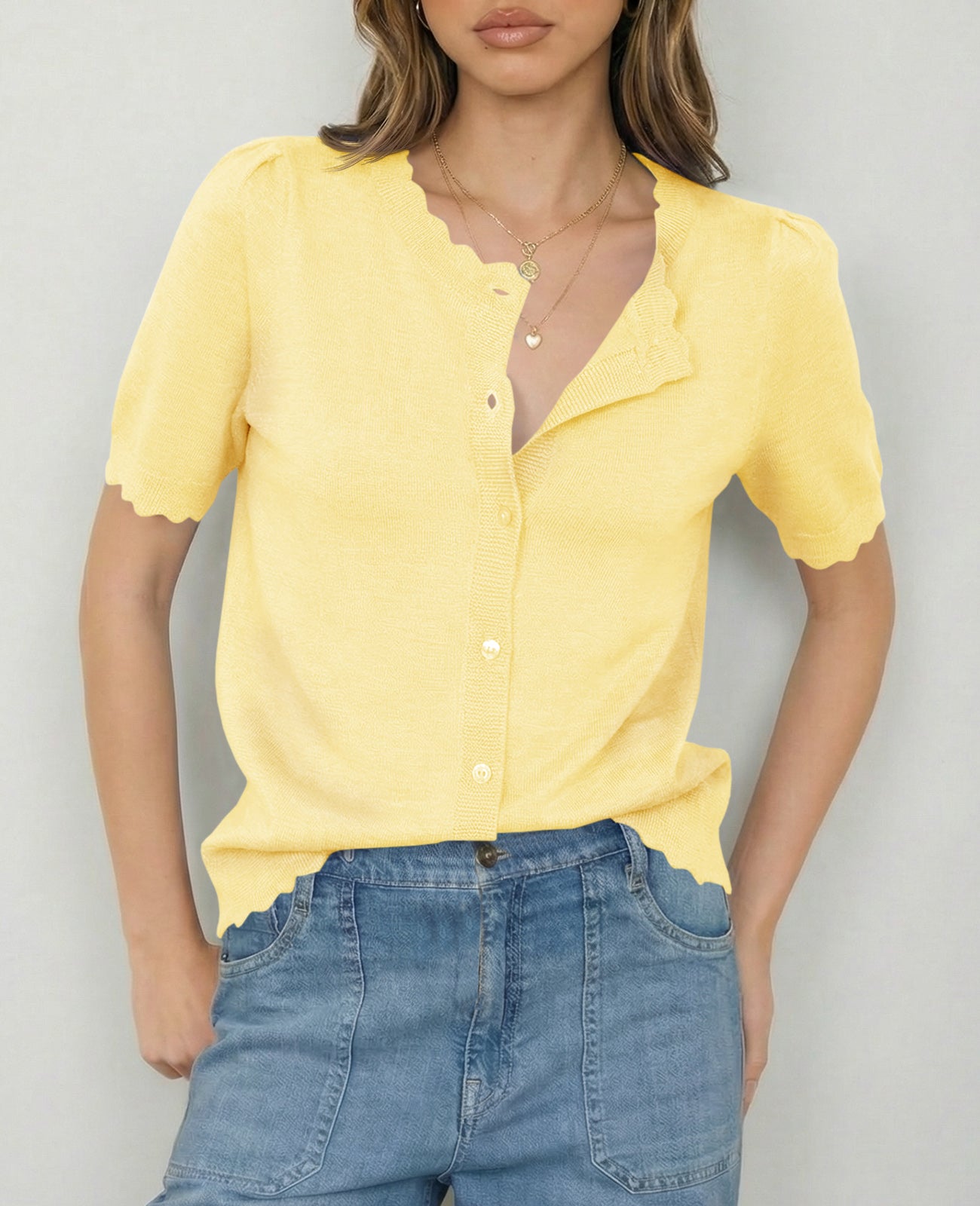Saodimallsu Womens Puff Short Sleeve Cardigans