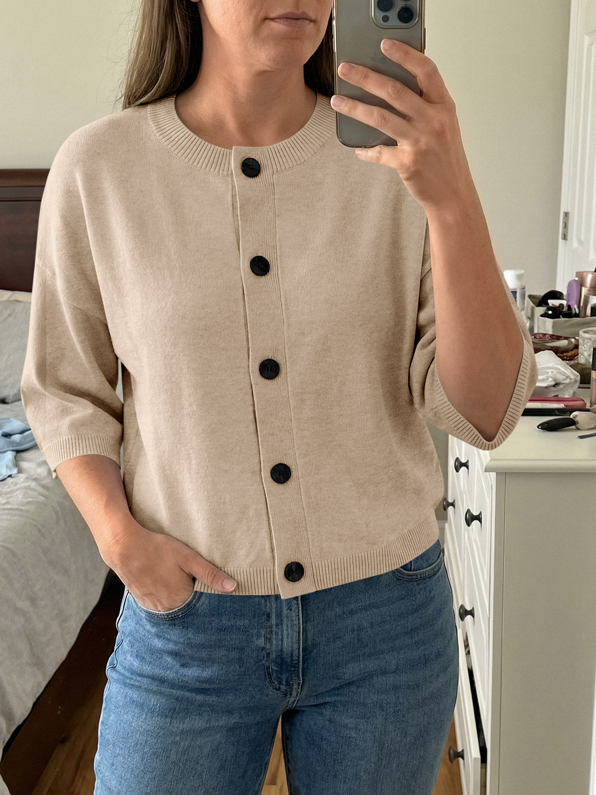 Saodimallsu Womens Short Sleeve Button Down Cardigan