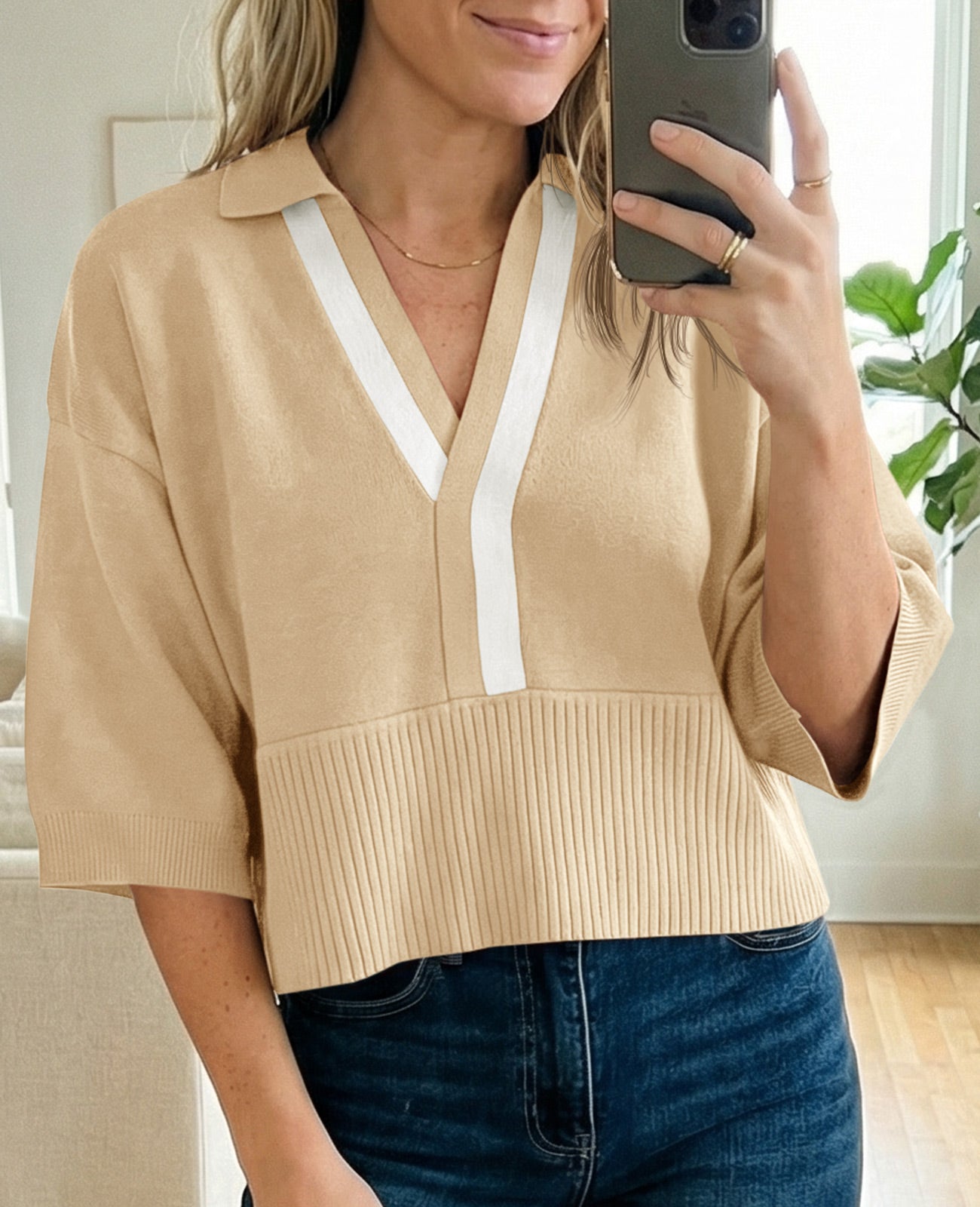 Saodimallsu Womens Color Block V Neck Sweater