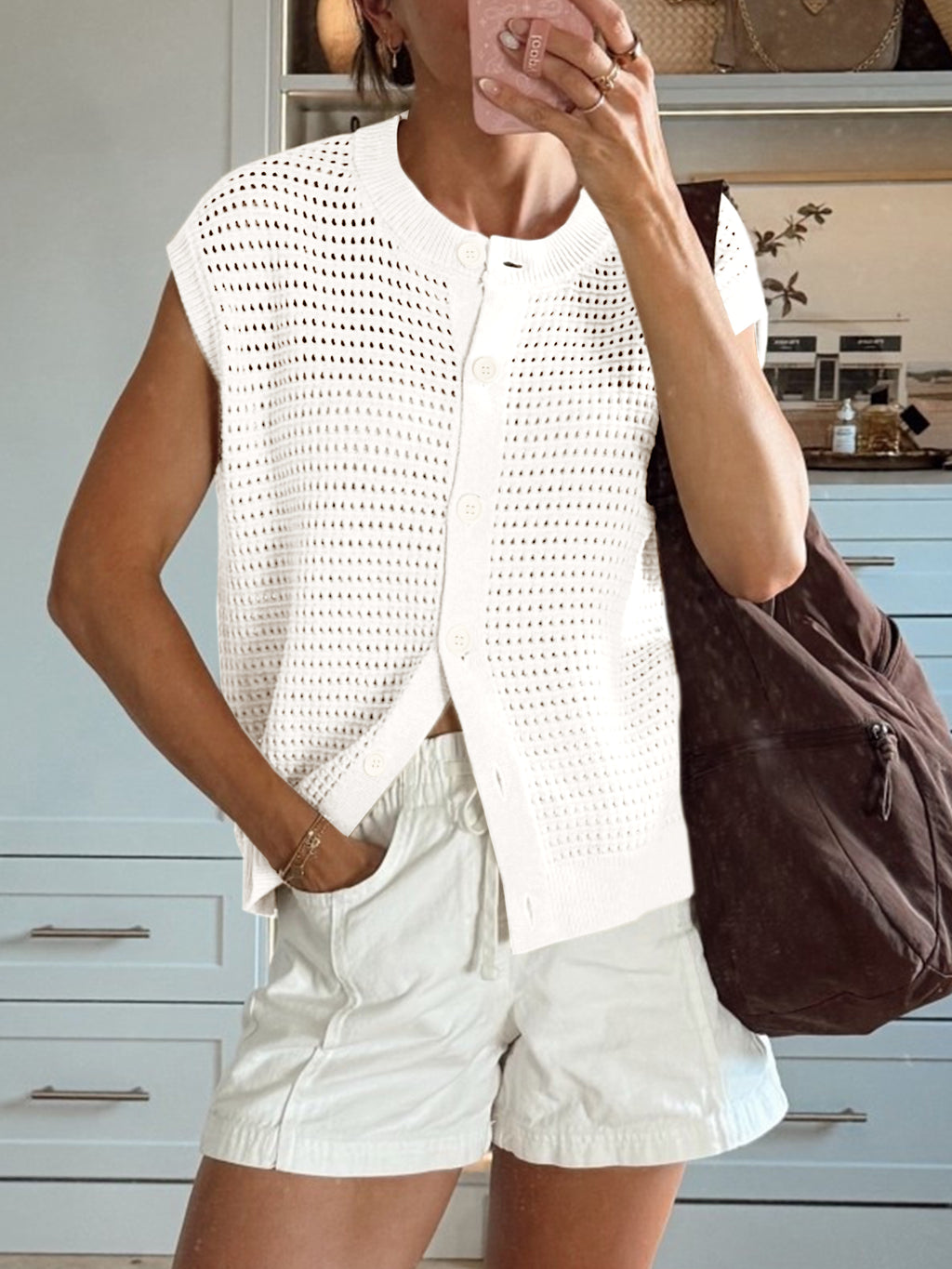 Saodimallsu Womens Short Cap Sleeve Sweater Vest