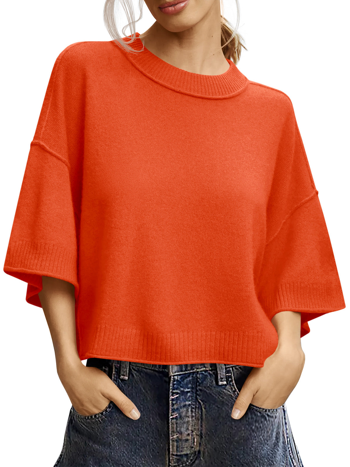 Saodimallsu Womens Oversized Cropped Sweater