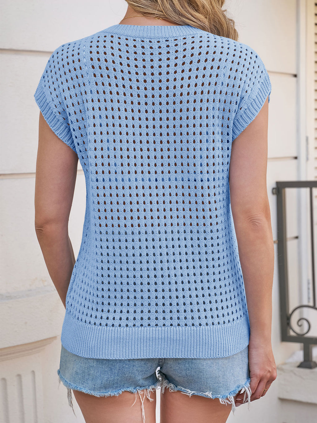 Saodimallsu Womens Summer Crochet Cap Sleeve Sweater Tops