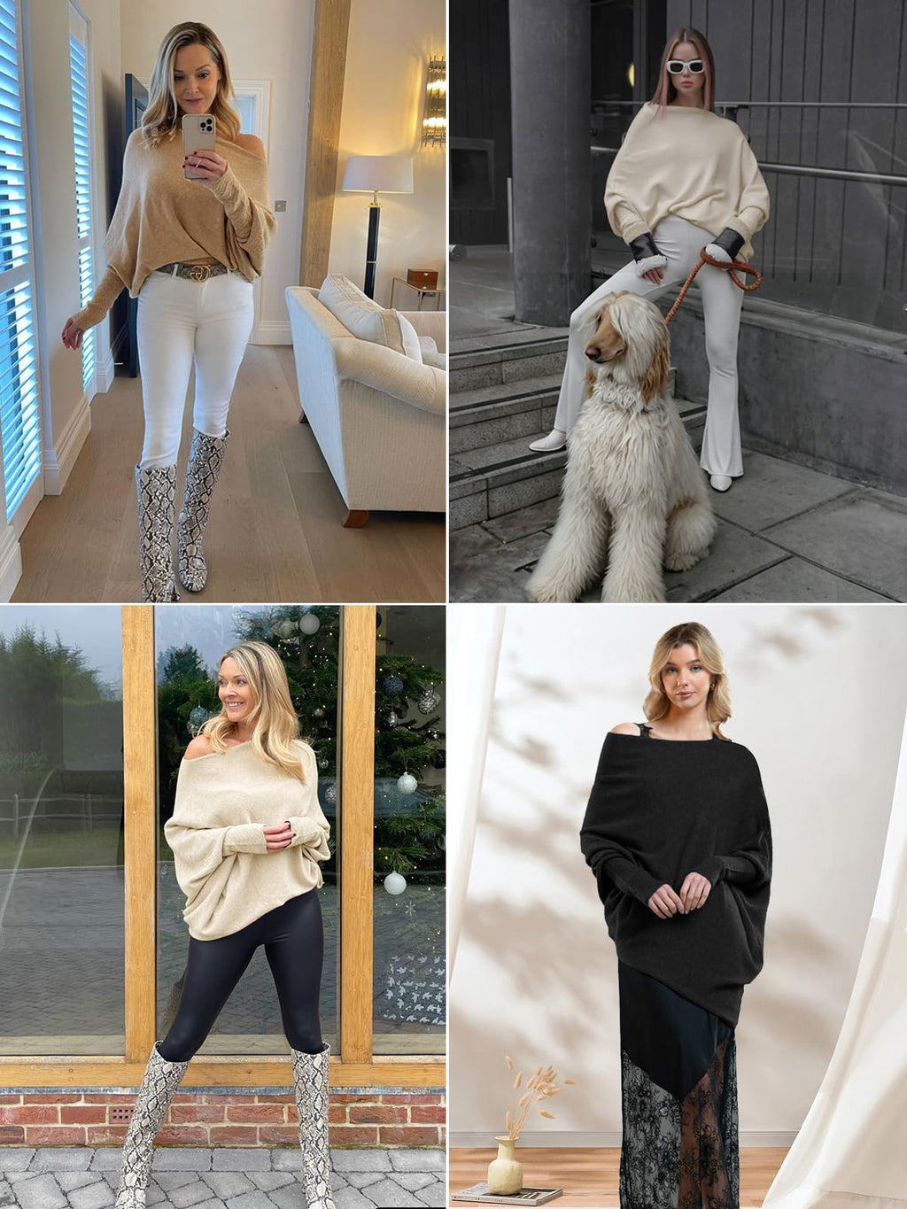 Saodimallsu Womens Boat Neck Oversized Knit Sweater