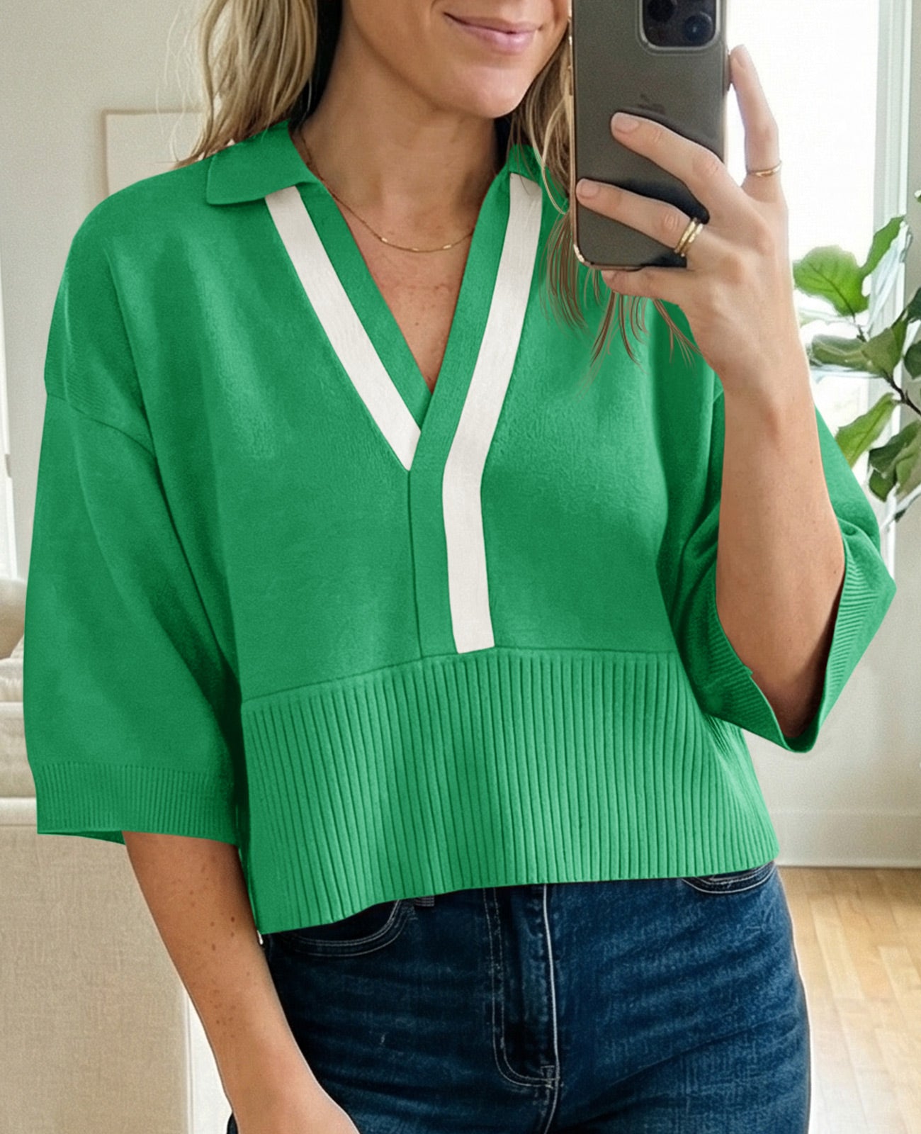 Saodimallsu Womens Color Block V Neck Sweater
