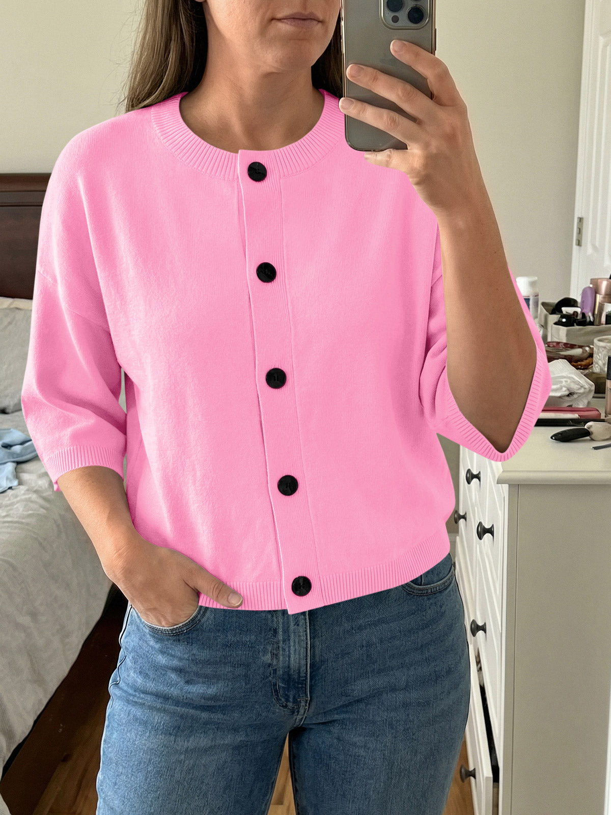Saodimallsu Womens Short Sleeve Button Down Cardigan