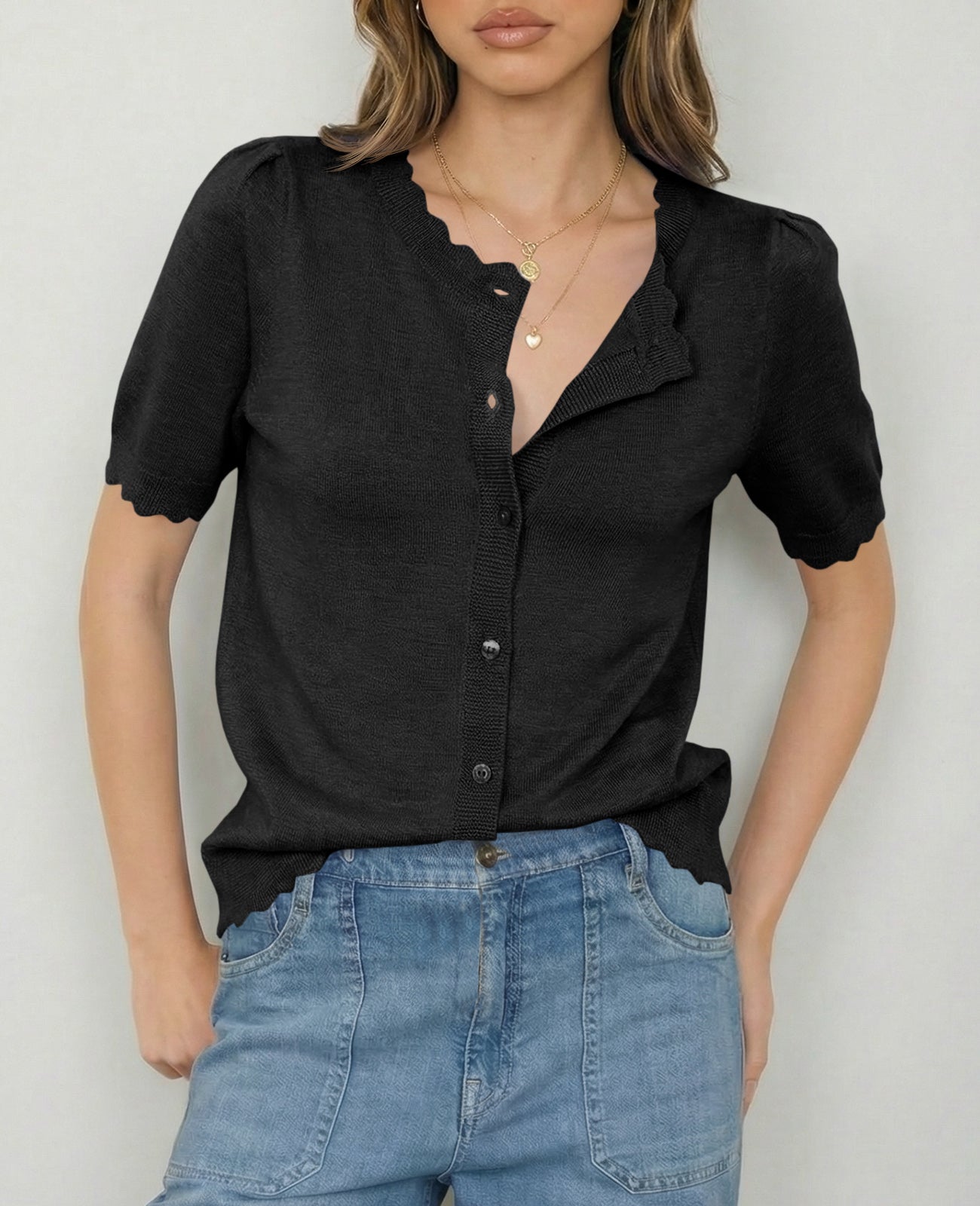 Saodimallsu Womens Puff Short Sleeve Cardigans