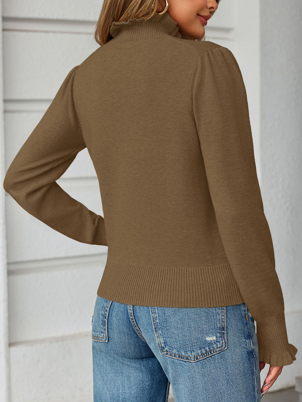 Saodimallsu Womens Ruffle Mock Neck Sweater