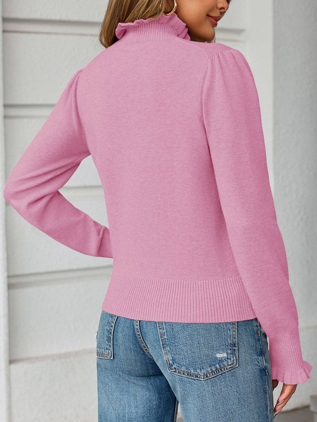 Saodimallsu Womens Ruffle Mock Neck Sweater