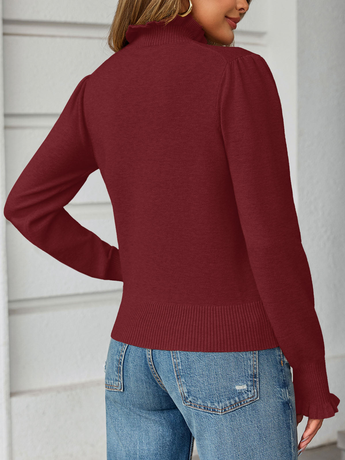 Saodimallsu Womens Ruffle Mock Neck Sweater