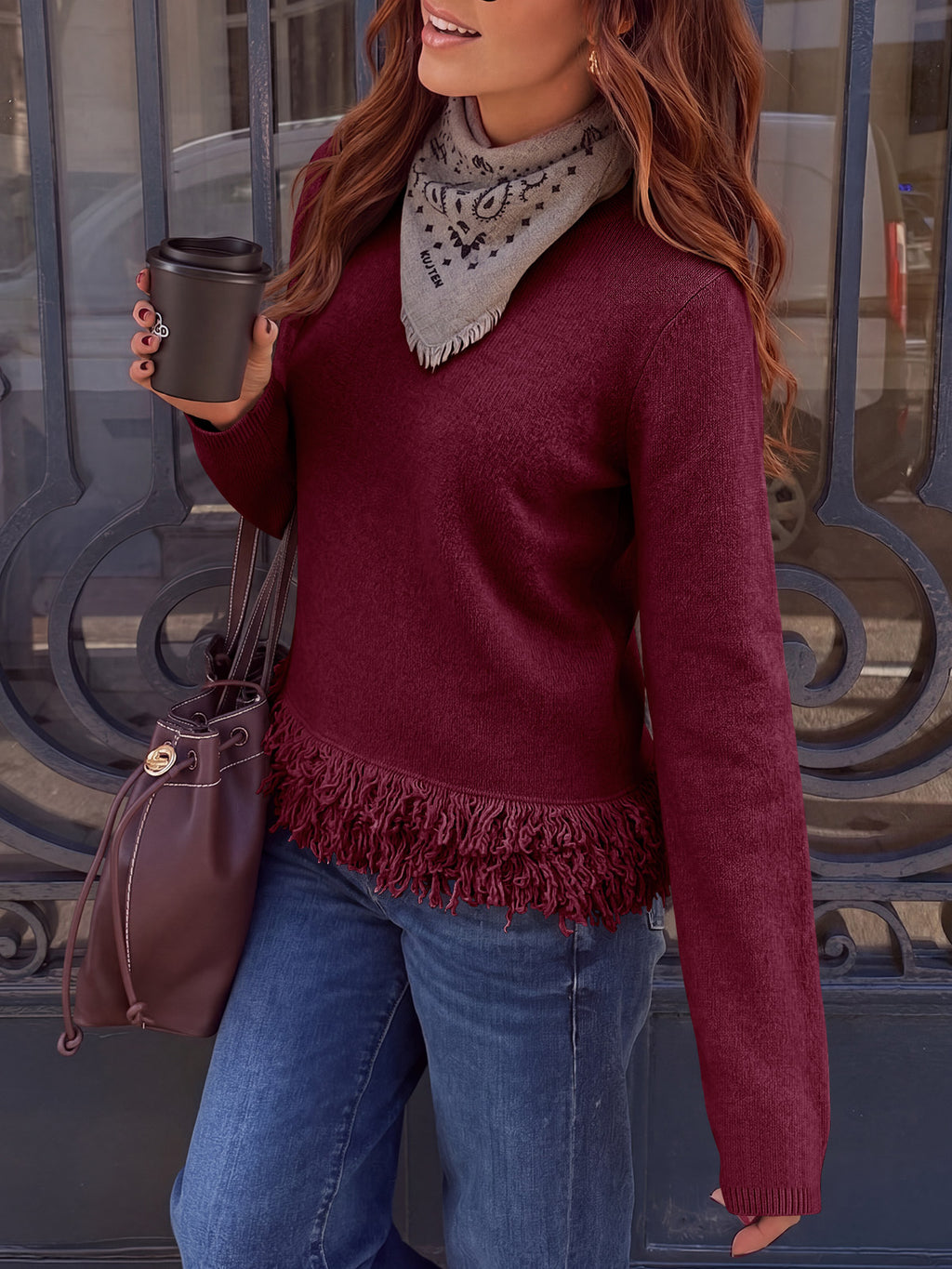 Saodimallsu Women Boho Fringe Knit Sweater