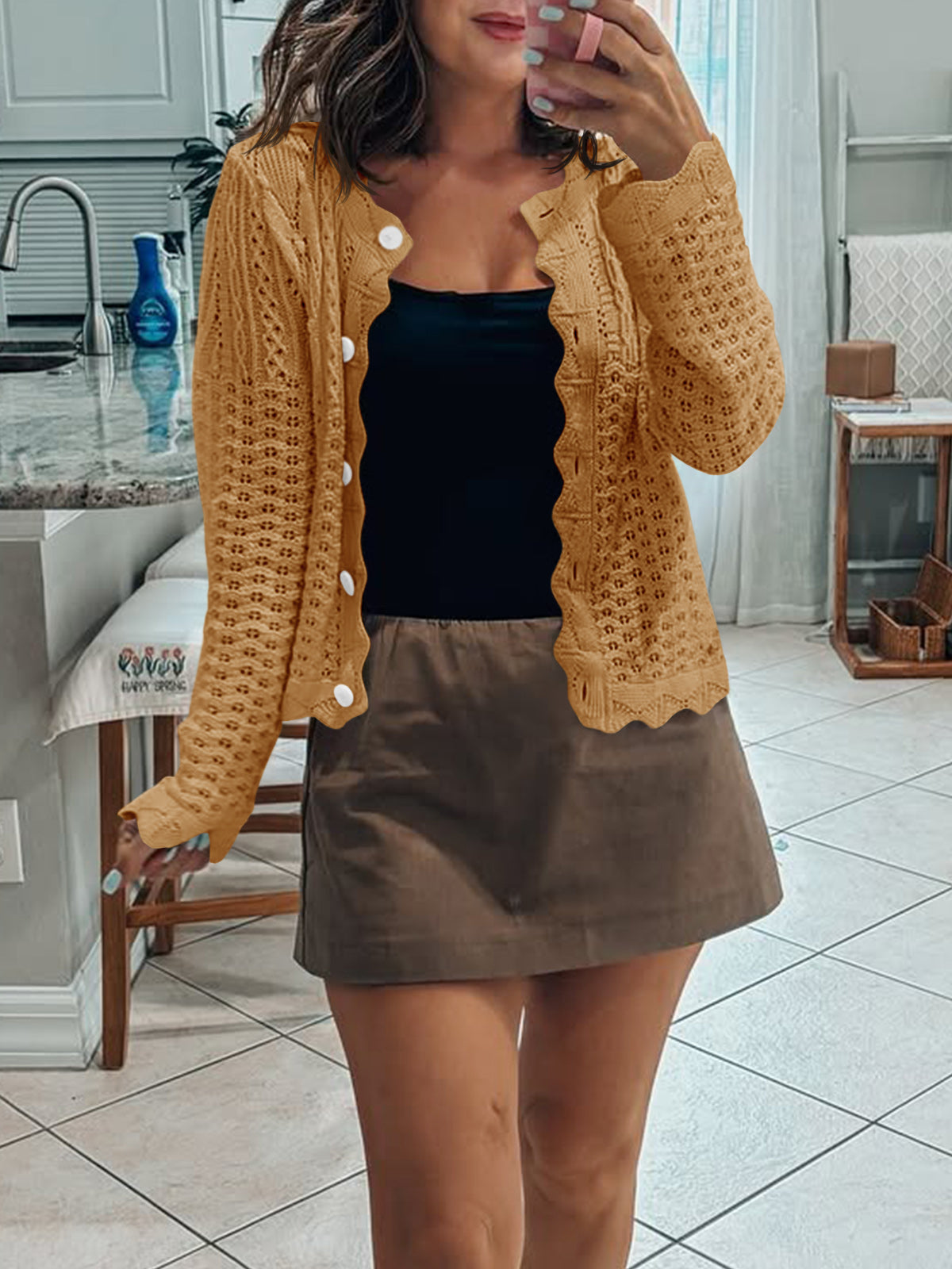 Saodimallsu Womens Crochet Cotton Knit Cardigans