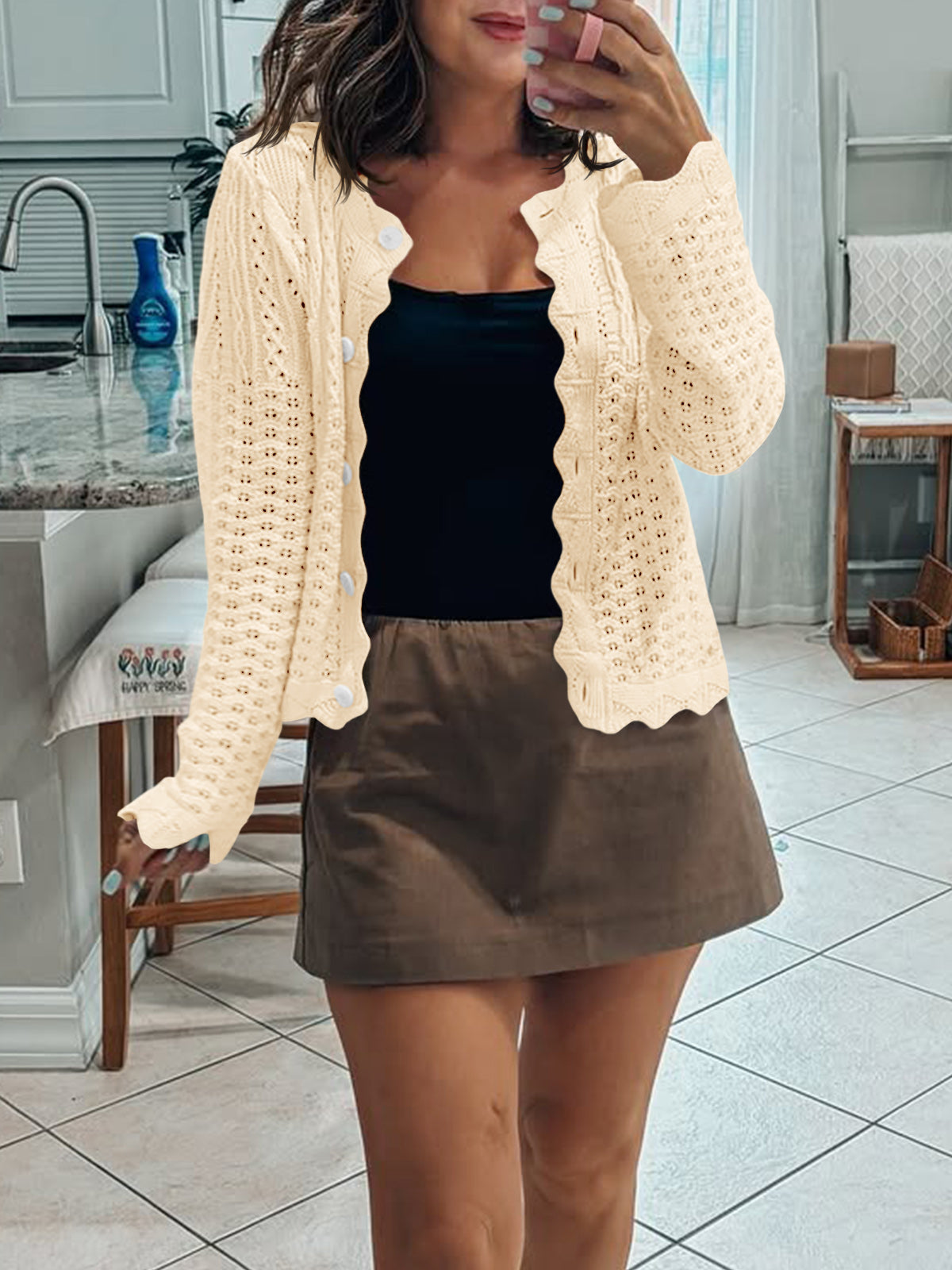 Saodimallsu Womens Crochet Cotton Knit Cardigans