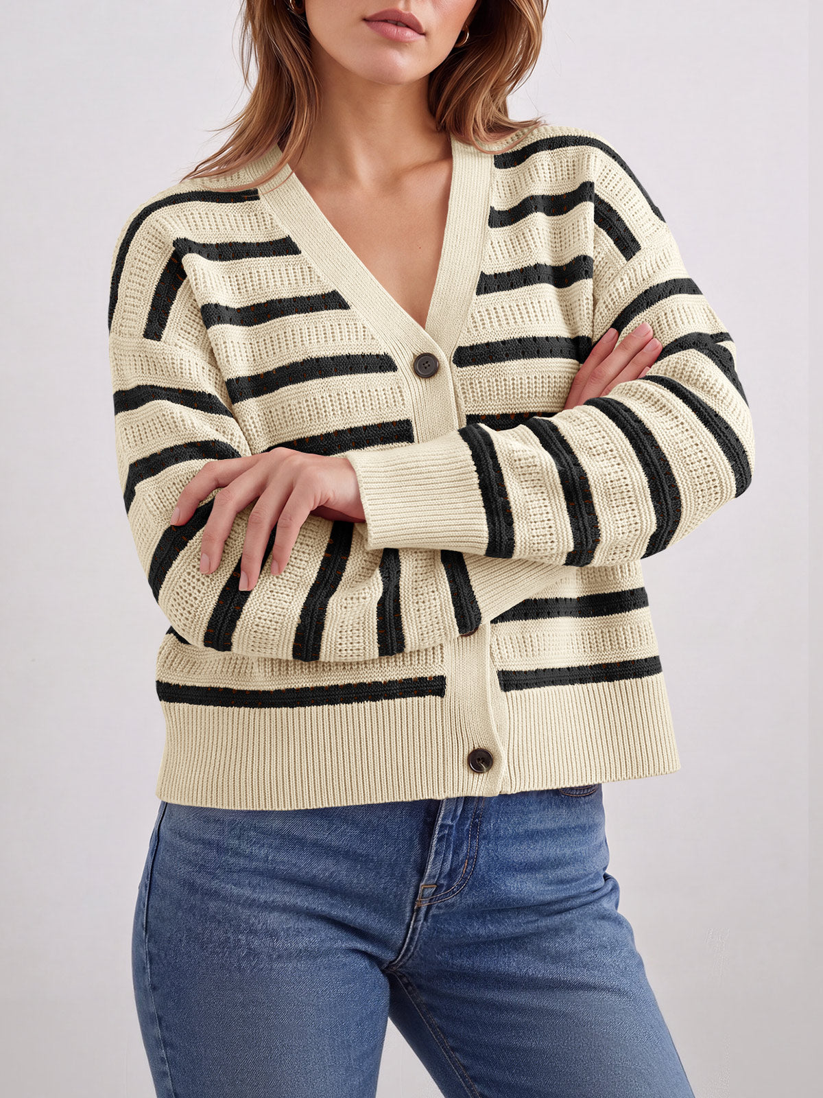 Saodimallsu Womens Striped Crochet Cardigan Tops