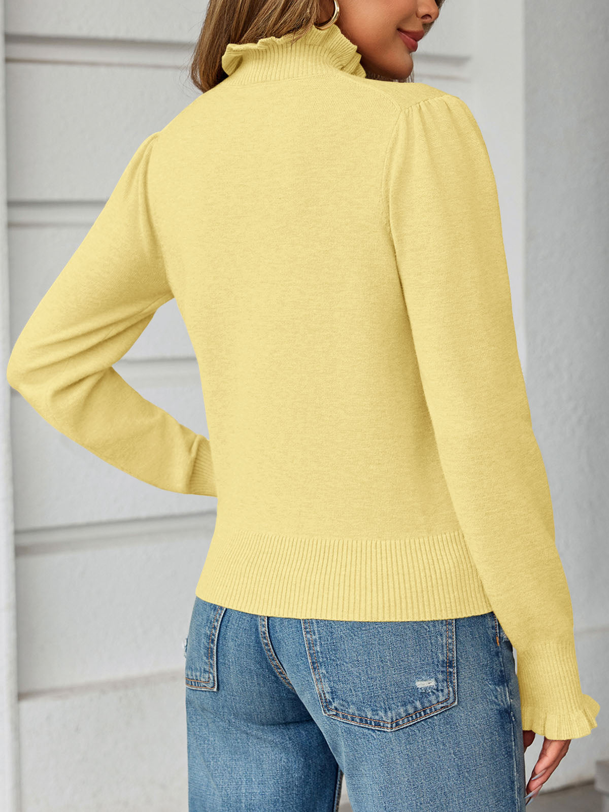 Saodimallsu Womens Ruffle Mock Neck Sweater