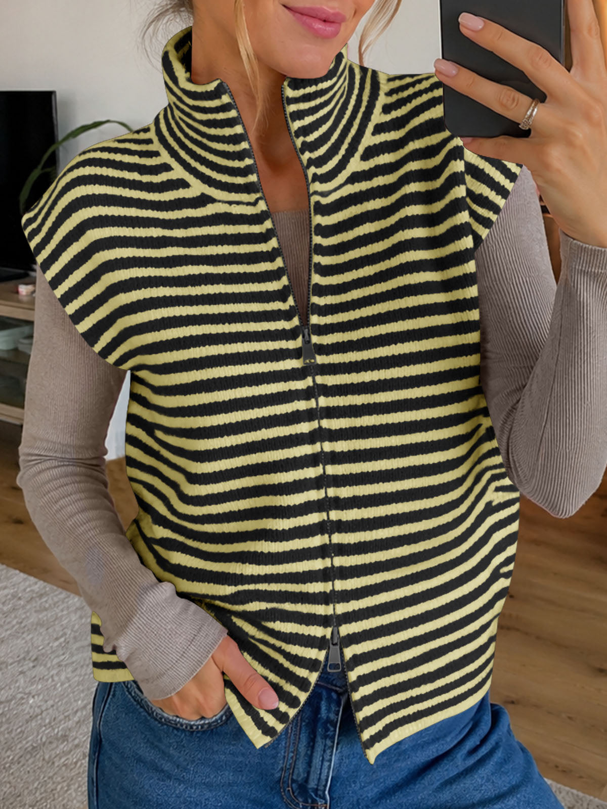 Saodimallsu Women Striped Zip Up Knit Cardigan