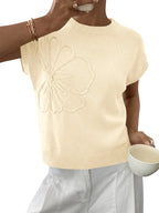 Saodimallsu Womens Short Sleeve Trendy Floral Pullover Sweaters