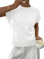 Saodimallsu Womens Short Sleeve Trendy Floral Pullover Sweaters