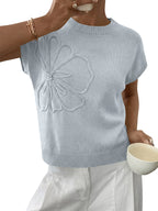 Saodimallsu Womens Short Sleeve Trendy Floral Pullover Sweaters