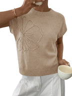 Saodimallsu Womens Short Sleeve Trendy Floral Pullover Sweaters