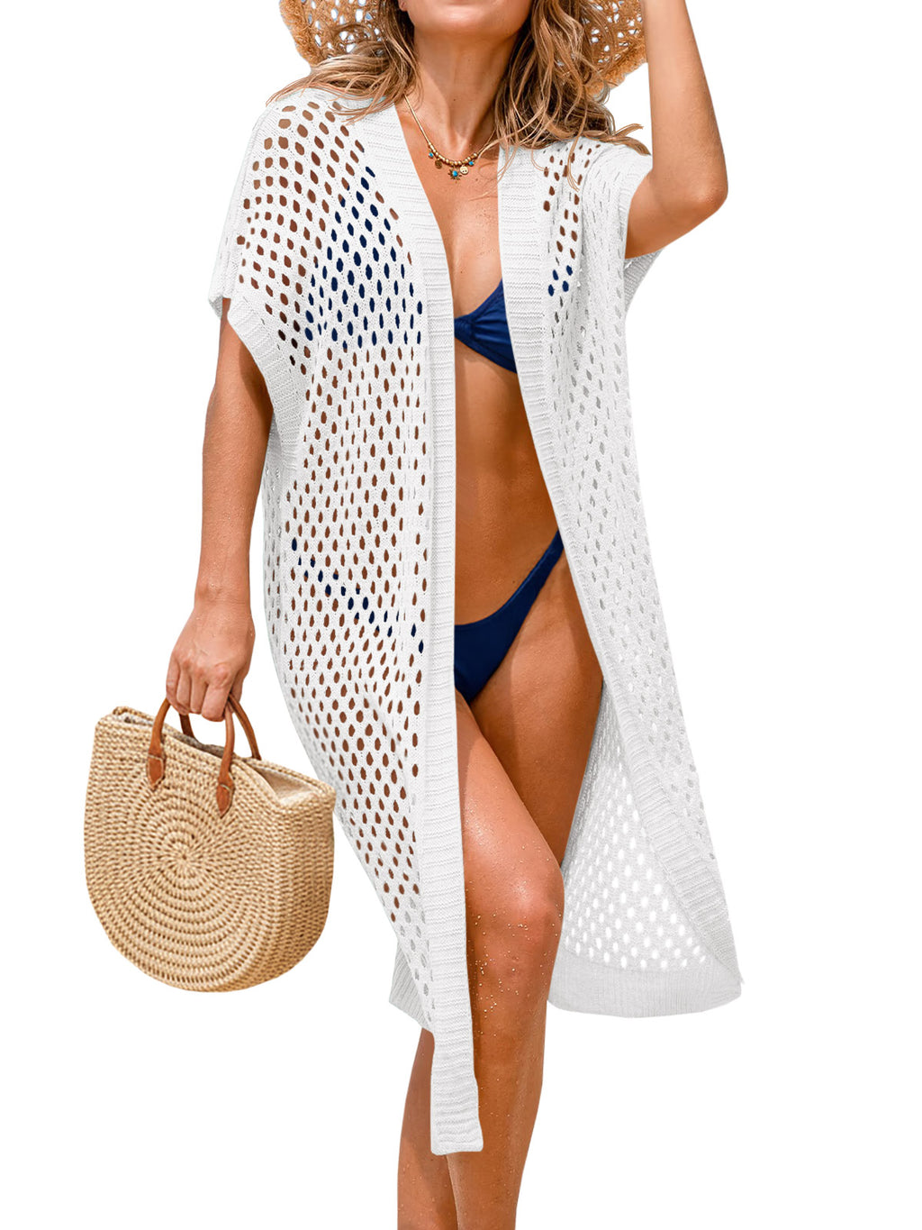 Saodimallsu Women Short Sleeve Crochet Swimsuit Coverup