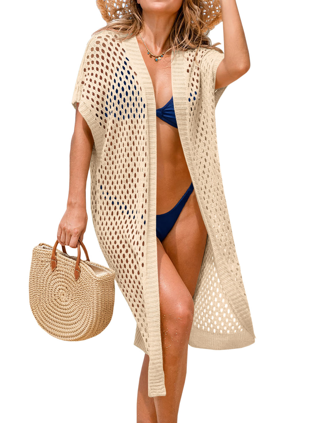 Saodimallsu Women Short Sleeve Crochet Swimsuit Coverup