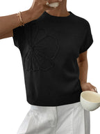 Saodimallsu Womens Short Sleeve Trendy Floral Pullover Sweaters