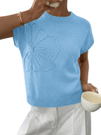 Saodimallsu Womens Short Sleeve Trendy Floral Pullover Sweaters