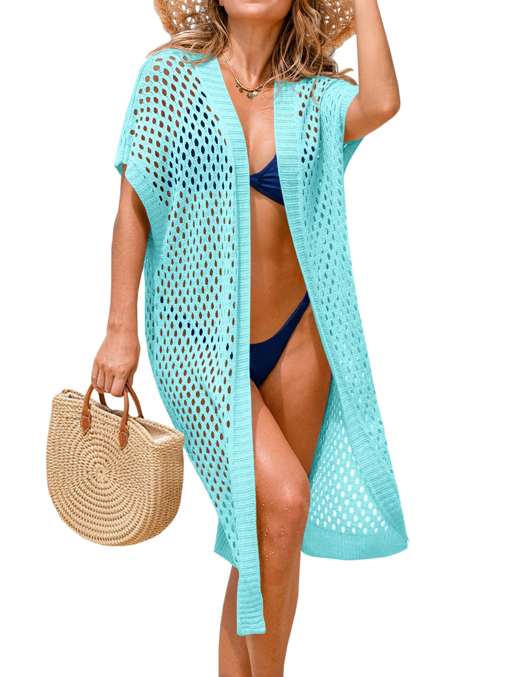 Saodimallsu Women Short Sleeve Crochet Swimsuit Coverup