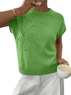 Saodimallsu Womens Short Sleeve Trendy Floral Pullover Sweaters