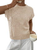 Saodimallsu Womens Short Sleeve Trendy Floral Pullover Sweaters