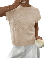 Saodimallsu Womens Short Sleeve Trendy Floral Pullover Sweaters
