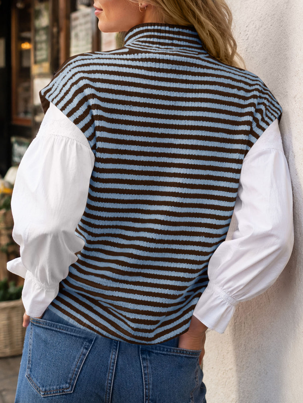 Saodimallsu Women Striped Zip Up Knit Cardigan