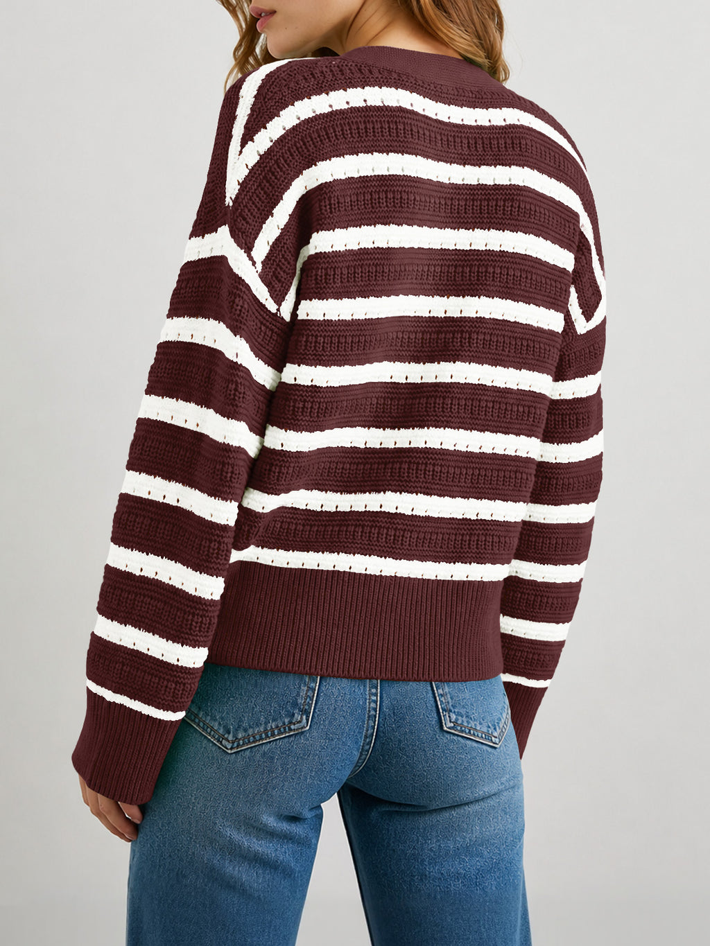 Saodimallsu Womens Striped Crochet Cardigan Tops