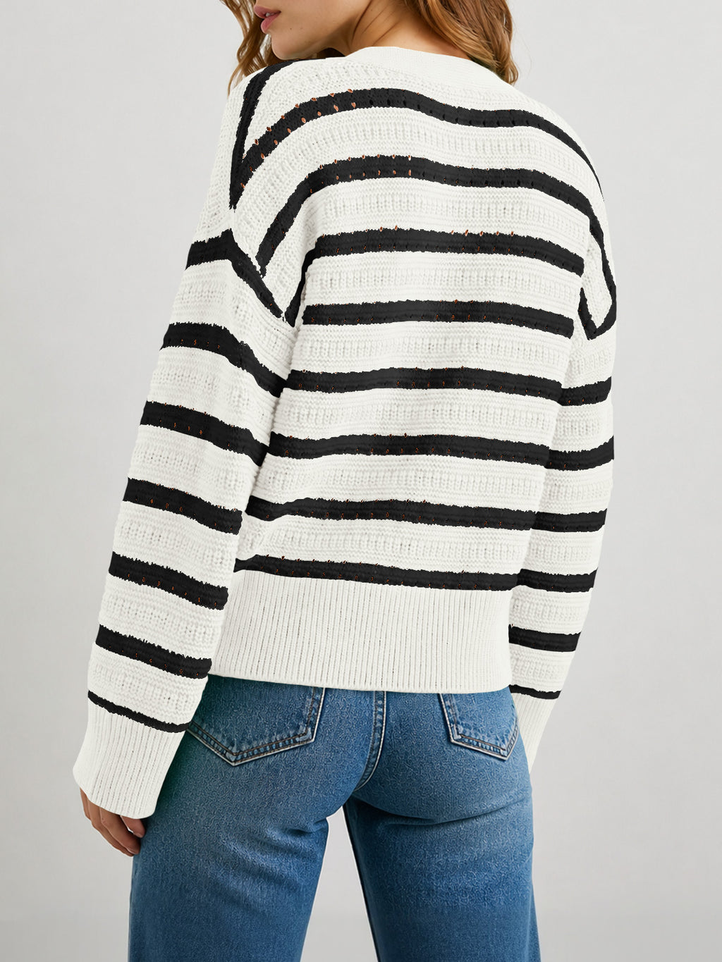 Saodimallsu Womens Striped Crochet Cardigan Tops