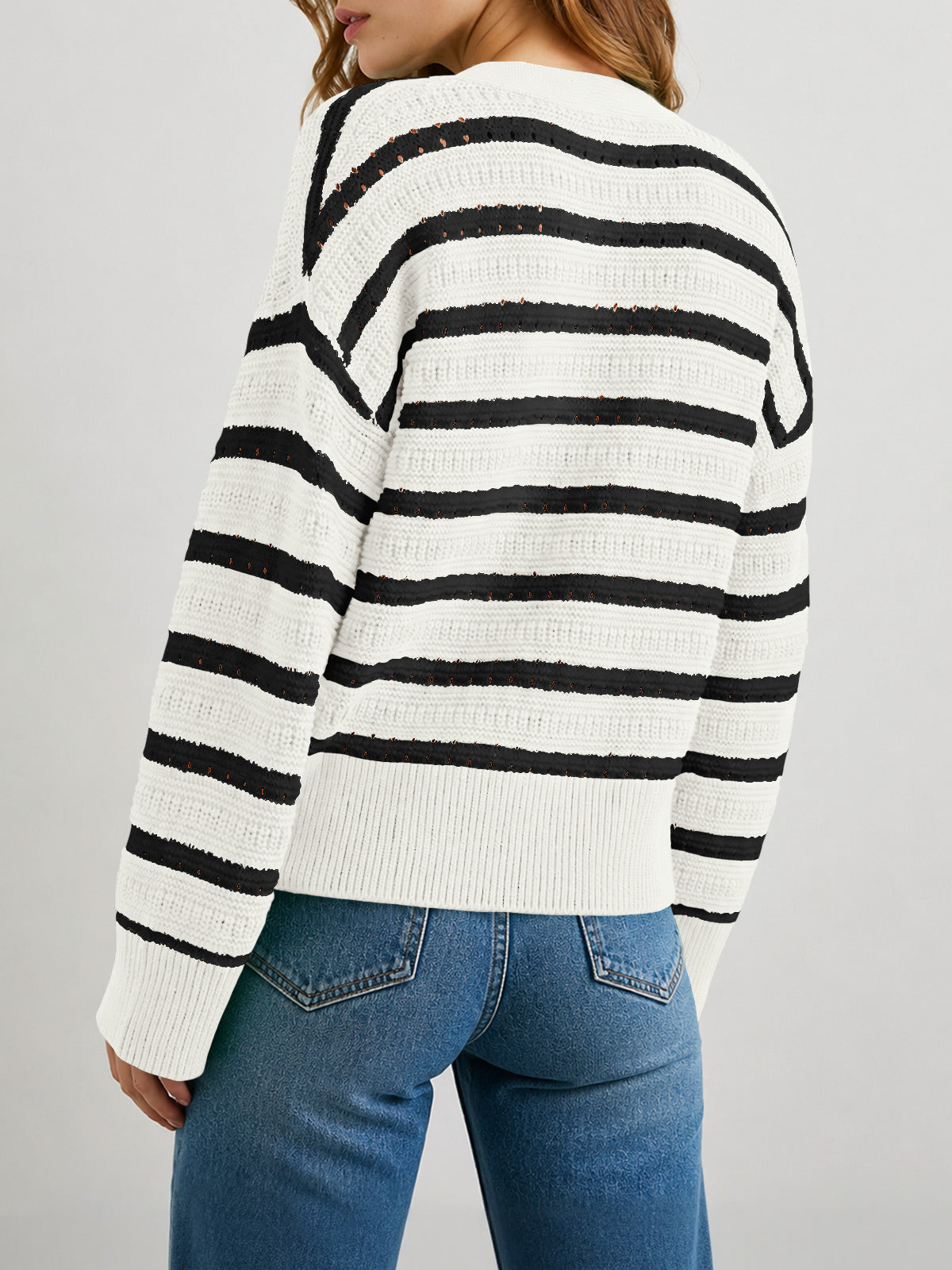 Saodimallsu Womens Striped Crochet Cardigan Tops