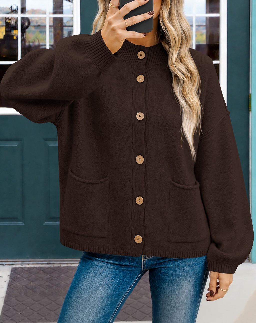 Saodimallsu Women Button-Up Knit Cardigan with Pockets