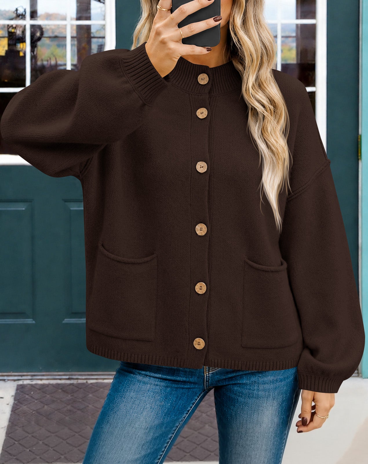 Saodimallsu Women Button-Up Knit Cardigan with Pockets