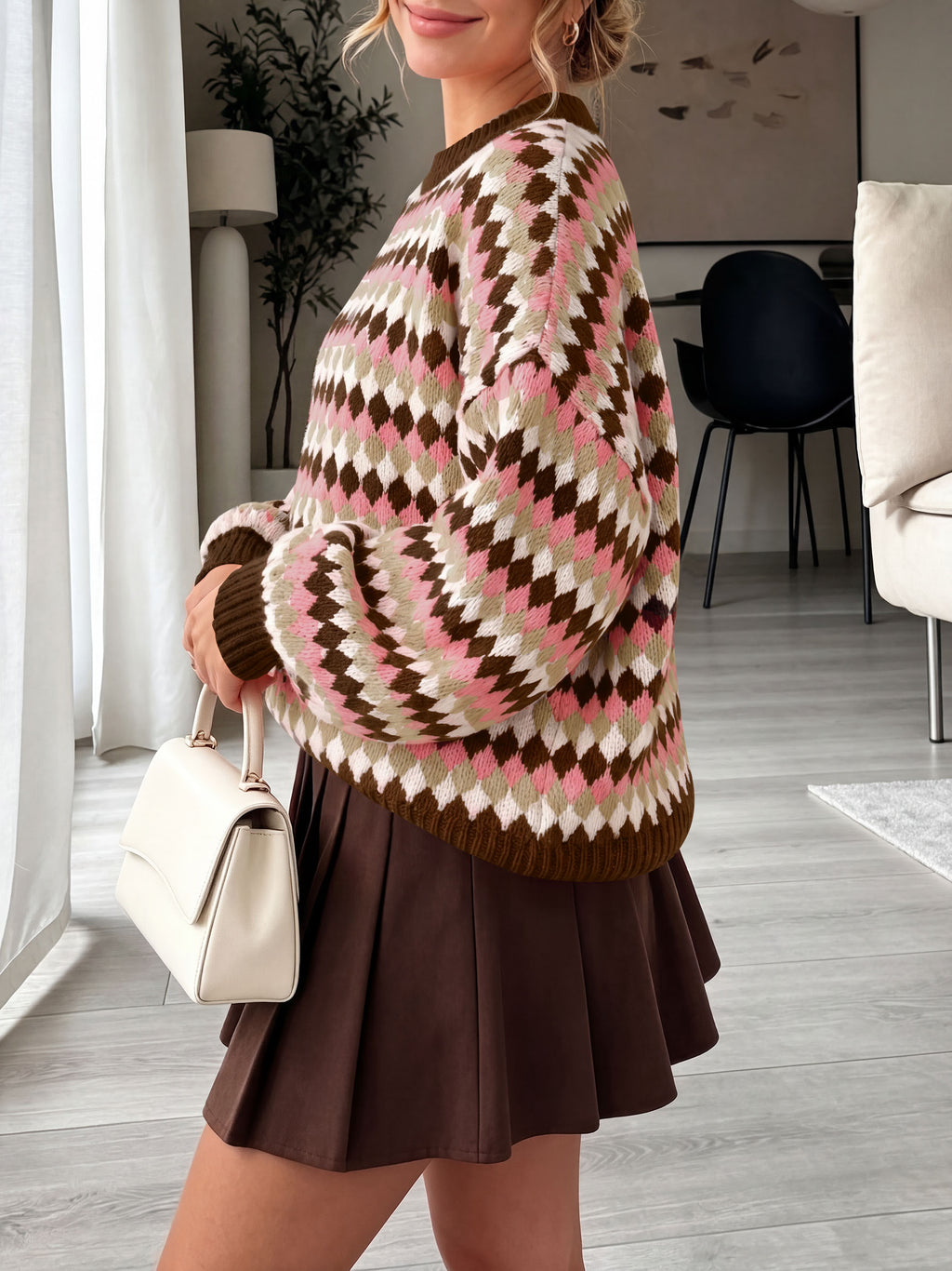 Saodimallsu Women Color Block Knit Sweater