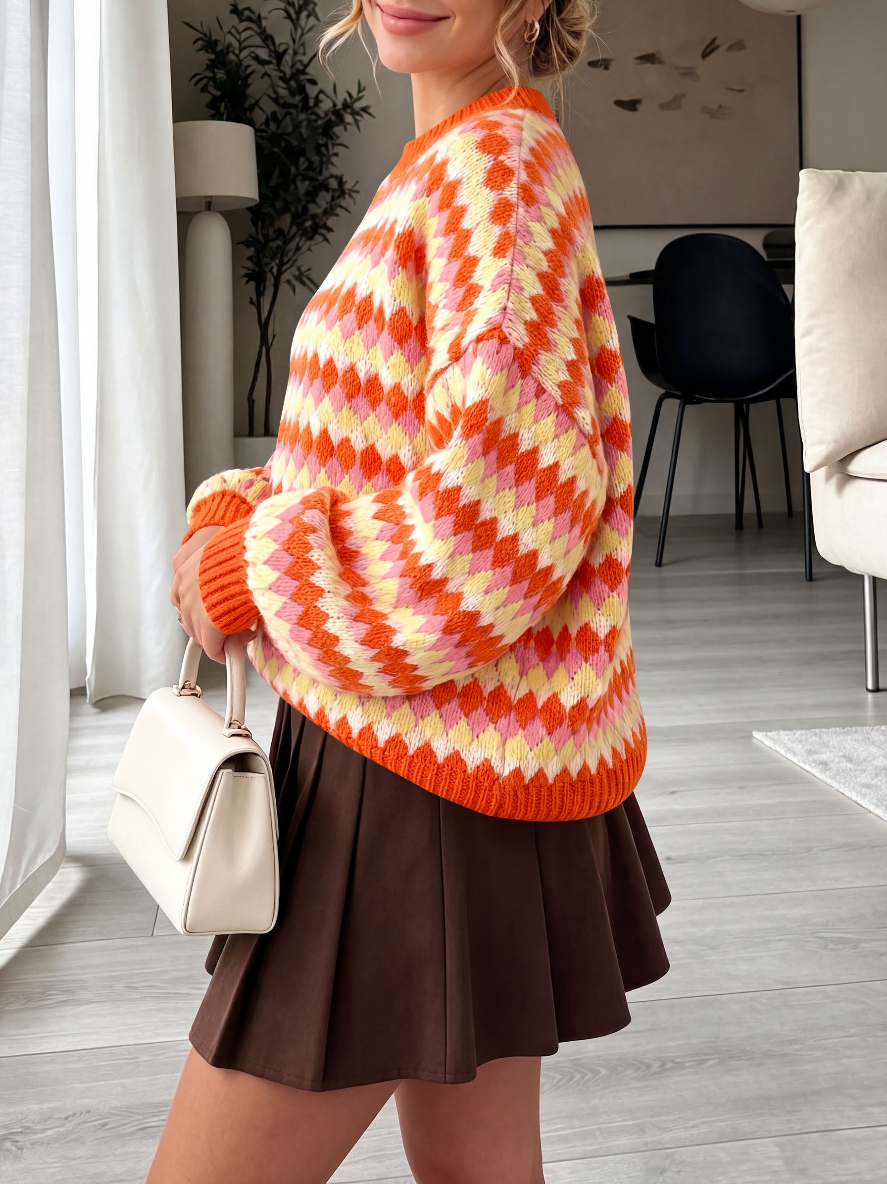 Saodimallsu Women Color Block Knit Sweater