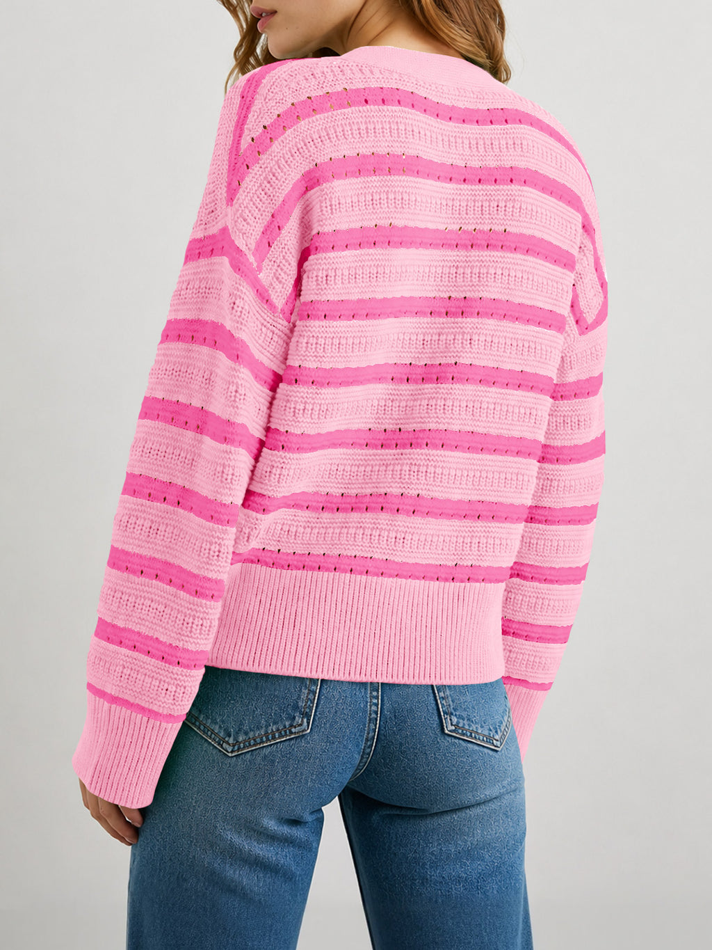 Saodimallsu Womens Striped Crochet Cardigan Tops