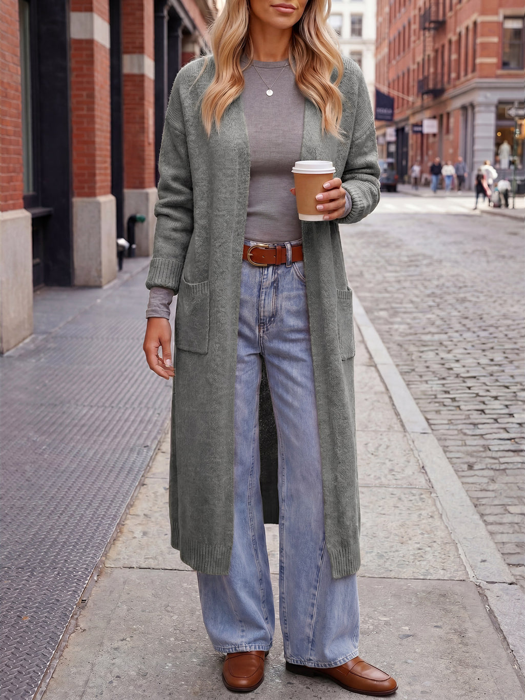 Saodimallsu Women Long Open Front Knit Cardigan Duster